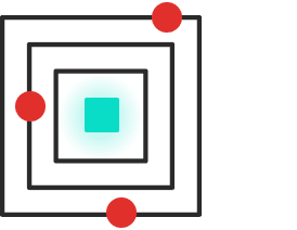 Concentric squares with a glowing turquoise center square