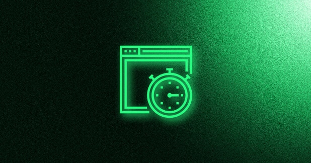 Glowing green icon: Timer in front of browser window