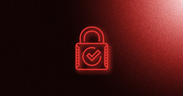 Glowing red icon: Checkmark inside a closed lock
