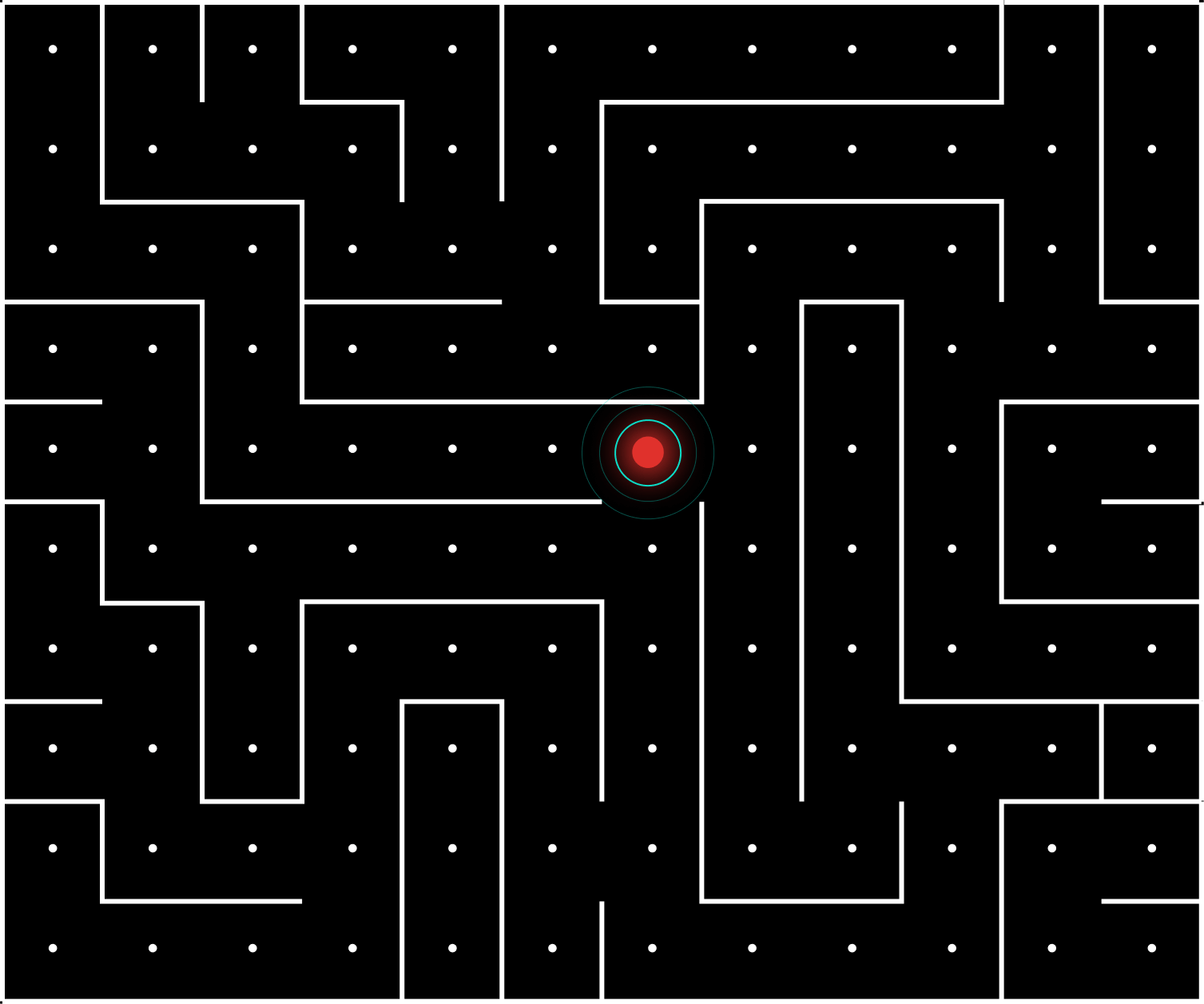 Glowing red dot in the middle of a maze